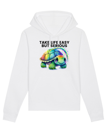 Broasca testoasa pictata in acuarela cu mesajul Take Life Easy but Serious White