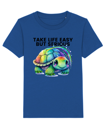 Broasca testoasa pictata in acuarela cu mesajul Take Life Easy but Serious Majorelle Blue