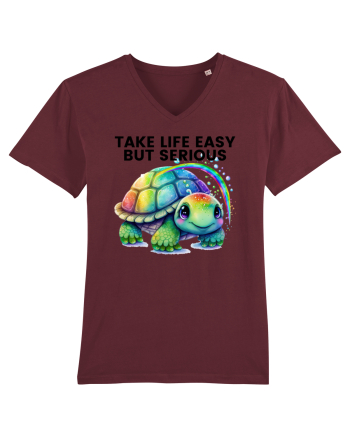 Broasca testoasa pictata in acuarela cu mesajul Take Life Easy but Serious Burgundy