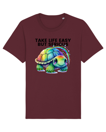 Broasca testoasa pictata in acuarela cu mesajul Take Life Easy but Serious Burgundy