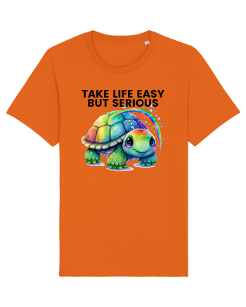 Broasca testoasa pictata in acuarela cu mesajul Take Life Easy but Serious Bright Orange