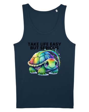 Broasca testoasa pictata in acuarela cu mesajul Take Life Easy but Serious Navy
