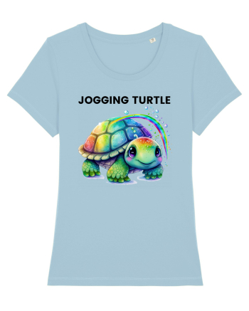 Broasca testoasa pictata in acuarela cu mesajul Jogging Turtle Sky Blue