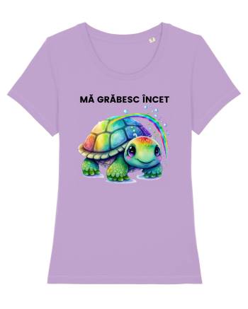 Broasca testoasa pictata in acuarela cu mesajul Ma grabesc Incet Lavender Dawn