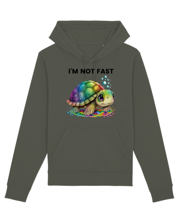 Broasca testoasa pictata in acuarela cu mesajul I'm not fast Khaki