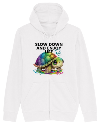 Broasca testoasa pictata in acuarela cu mesajul  Slow Down and Enjoy Life White