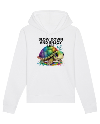 Broasca testoasa pictata in acuarela cu mesajul  Slow Down and Enjoy Life White