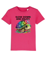 Broasca testoasa pictata in acuarela cu mesajul  Slow Down and Enjoy Life Tricou mânecă scurtă  Copii Mini Creator