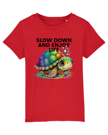 Broasca testoasa pictata in acuarela cu mesajul  Slow Down and Enjoy Life Red