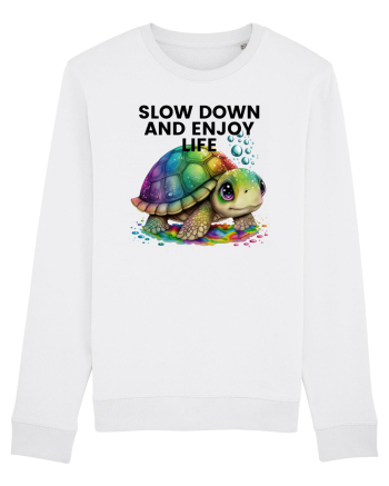 Broasca testoasa pictata in acuarela cu mesajul  Slow Down and Enjoy Life White