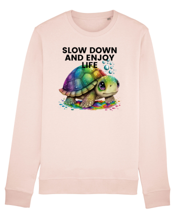 Broasca testoasa pictata in acuarela cu mesajul  Slow Down and Enjoy Life Candy Pink