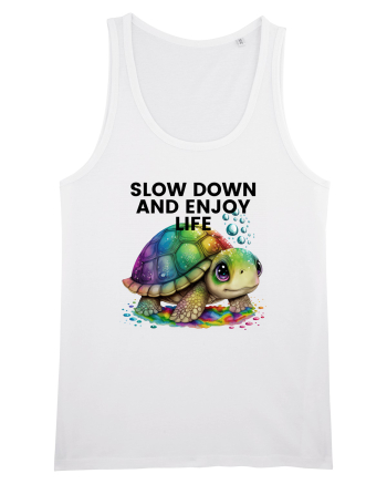 Broasca testoasa pictata in acuarela cu mesajul  Slow Down and Enjoy Life White