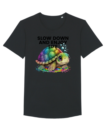 Broasca testoasa pictata in acuarela cu mesajul  Slow Down and Enjoy Life Black