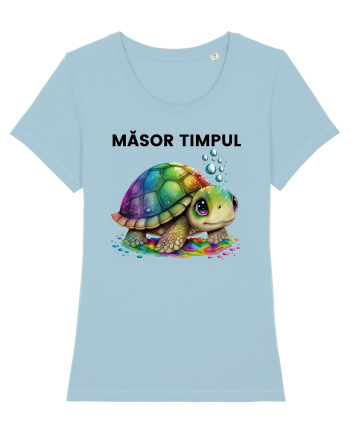 Broasca testoasa pictata in acuarela cu mesajul  Masor Timpul Sky Blue