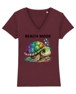 Broasca testoasa pictata in acuarela cu mesajul  Beach Mode Tricou mânecă scurtă guler V Damă Evoker