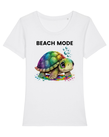 Broasca testoasa pictata in acuarela cu mesajul  Beach Mode White
