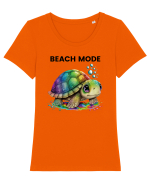 Broasca testoasa pictata in acuarela cu mesajul  Beach Mode Tricou mânecă scurtă guler larg fitted Damă Expresser