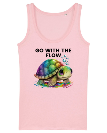 Broasca testoasa pictata in acuarela cu mesajul  Go with the Flow Cotton Pink