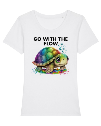 Broasca testoasa pictata in acuarela cu mesajul  Go with the Flow White