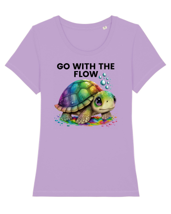 Broasca testoasa pictata in acuarela cu mesajul  Go with the Flow Lavender Dawn