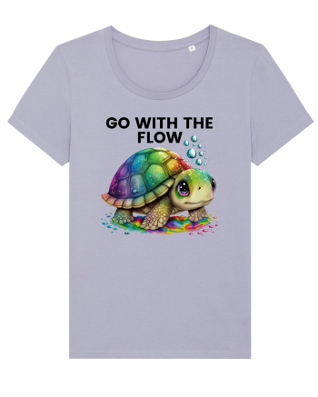 Broasca testoasa pictata in acuarela cu mesajul  Go with the Flow Lavender
