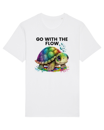 Broasca testoasa pictata in acuarela cu mesajul  Go with the Flow White