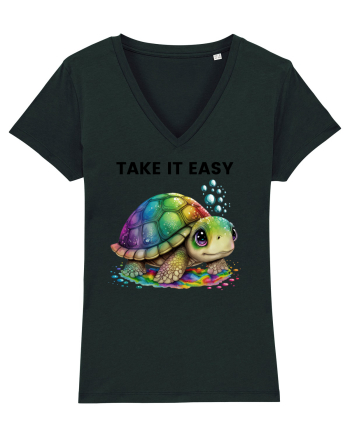 Broasca testoasa pictata in acuarela cu mesajul  Take it Easy Black