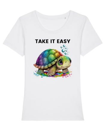Broasca testoasa pictata in acuarela cu mesajul  Take it Easy White