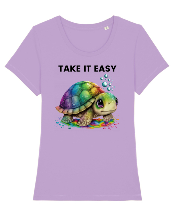 Broasca testoasa pictata in acuarela cu mesajul  Take it Easy Lavender Dawn