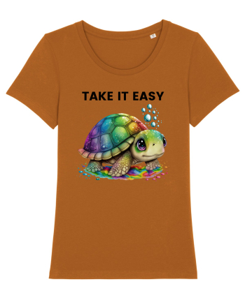 Broasca testoasa pictata in acuarela cu mesajul  Take it Easy Roasted Orange