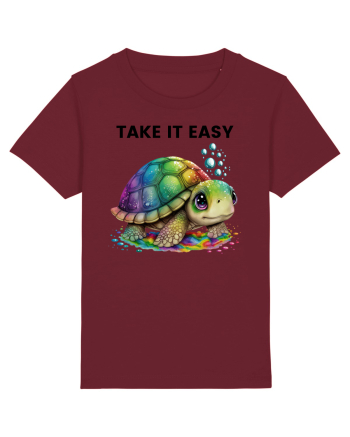 Broasca testoasa pictata in acuarela cu mesajul  Take it Easy Burgundy