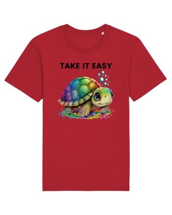 Broasca testoasa pictata in acuarela cu mesajul  Take it Easy Red