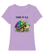 Broasca testoasa pictata in acuarela cu mesajul  Take it E.Z. Tricou mânecă scurtă guler larg fitted Damă Expresser