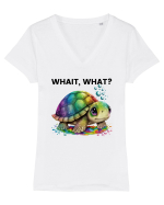Broasca testoasa pictata in acuarela cu mesajul Wait, What? Tricou mânecă scurtă guler V Damă Evoker
