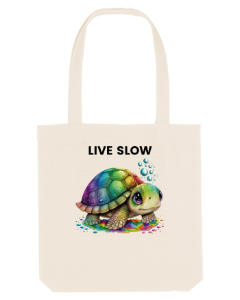 Broasca testoasa pictata in acuarela cu mesajul Live Slow Natural