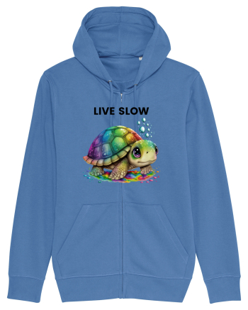 Broasca testoasa pictata in acuarela cu mesajul Live Slow Bright Blue