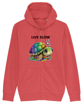 Broasca testoasa pictata in acuarela cu mesajul Live Slow Carmine Red