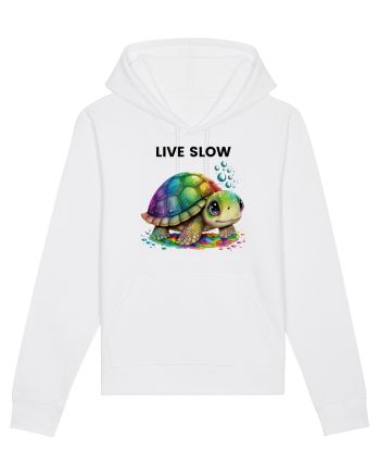 Broasca testoasa pictata in acuarela cu mesajul Live Slow White