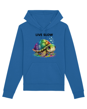 Broasca testoasa pictata in acuarela cu mesajul Live Slow Royal Blue