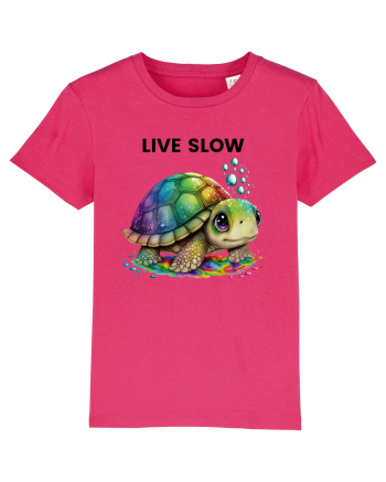 Broasca testoasa pictata in acuarela cu mesajul Live Slow Raspberry