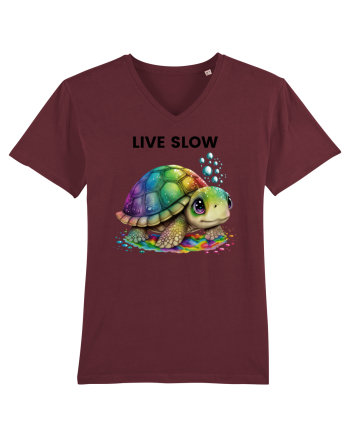 Broasca testoasa pictata in acuarela cu mesajul Live Slow Burgundy