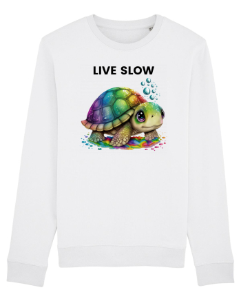 Broasca testoasa pictata in acuarela cu mesajul Live Slow White