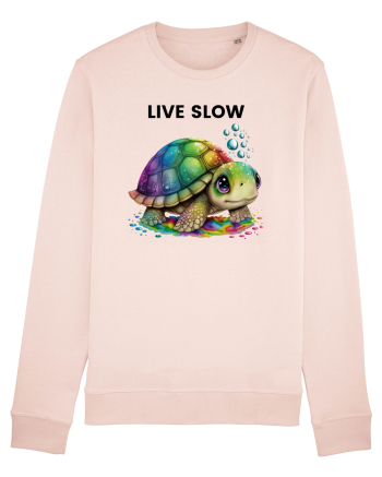 Broasca testoasa pictata in acuarela cu mesajul Live Slow Candy Pink