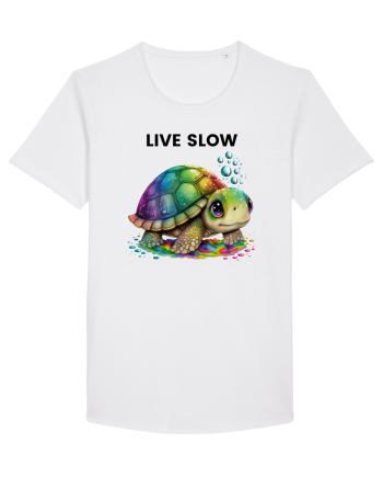 Broasca testoasa pictata in acuarela cu mesajul Live Slow White