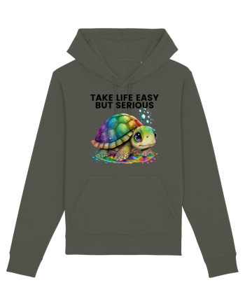Broasca testoasa pictata in acuarela cu mesajul Take Life Easy but Serious Khaki