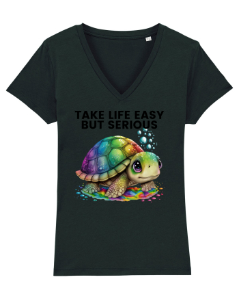 Broasca testoasa pictata in acuarela cu mesajul Take Life Easy but Serious Black