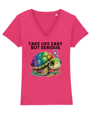 Broasca testoasa pictata in acuarela cu mesajul Take Life Easy but Serious Raspberry