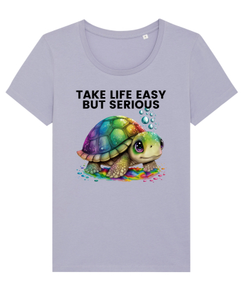 Broasca testoasa pictata in acuarela cu mesajul Take Life Easy but Serious Lavender