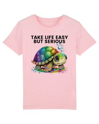 Broasca testoasa pictata in acuarela cu mesajul Take Life Easy but Serious Cotton Pink