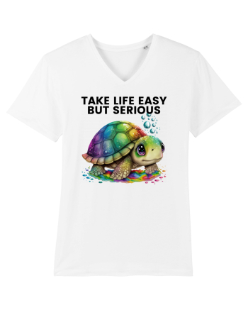 Broasca testoasa pictata in acuarela cu mesajul Take Life Easy but Serious White
